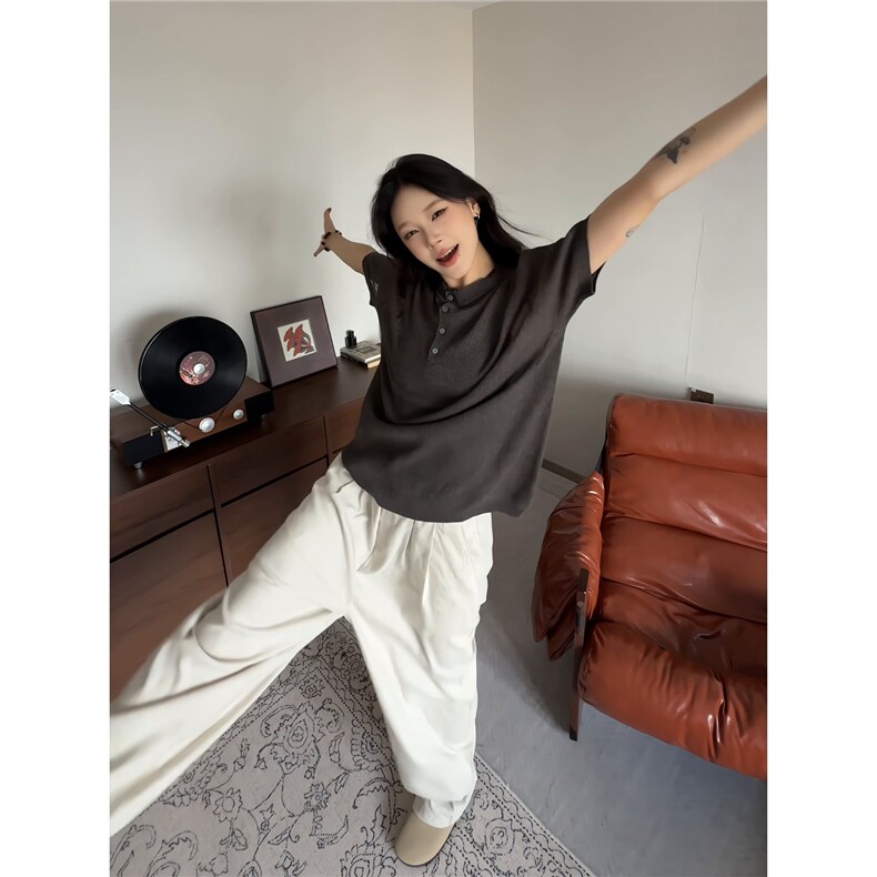 复古老钱风亨利领针织短袖T恤男女休闲百搭轻奢高级感上衣,男装T恤,星座506A