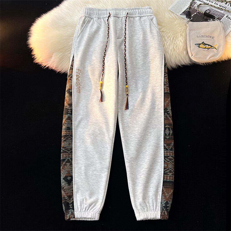 8XL-M春季新中式民族风束脚卫裤男潮牌拼接刺绣休闲裤KZ024P45，男装休闲裤，电商B312