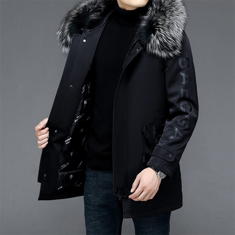 冬装新款白鹅绒羽绒服狐狸毛领中老年爸爸装外套ALXBL9011-P610，男装羽绒服，电商B212（原钱塘6029）