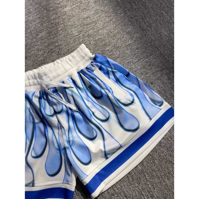 美式蓝色火焰主题四五分裤男夏季休闲健身篮球不过膝短裤 K42图片
