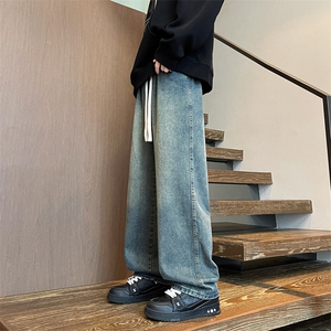 8XL-M牛仔裤美式潮牌复古水洗做旧特大码直筒宽松长裤KZ1909/P58图片