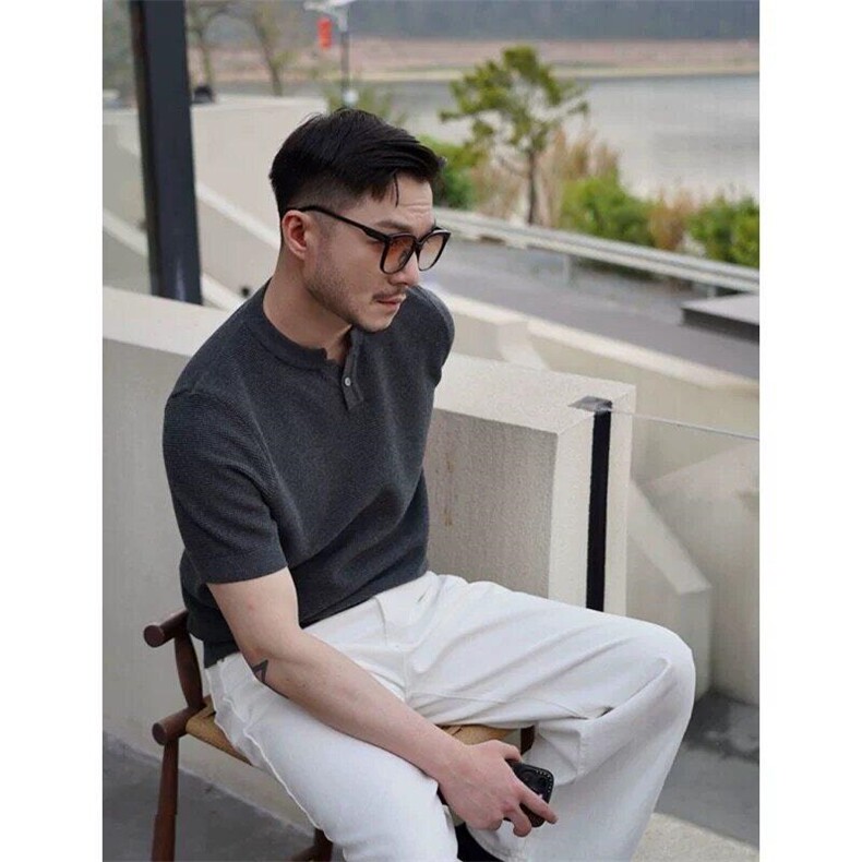 网图慎用自家图在拍针织短袖V领Polo薄款波罗纹E77090-P55,男装T恤,电商D342