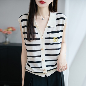 刺绣无袖开衫背心女夏季2025新款打底衫洋气大码女装冰丝针织上衣图片
