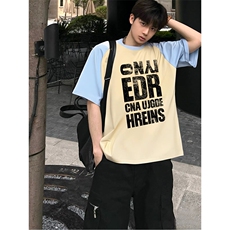 抖音得物高品质二开240克宽松纯棉美式潮牌插肩袖拼接短袖T恤，男装T恤，电商A486