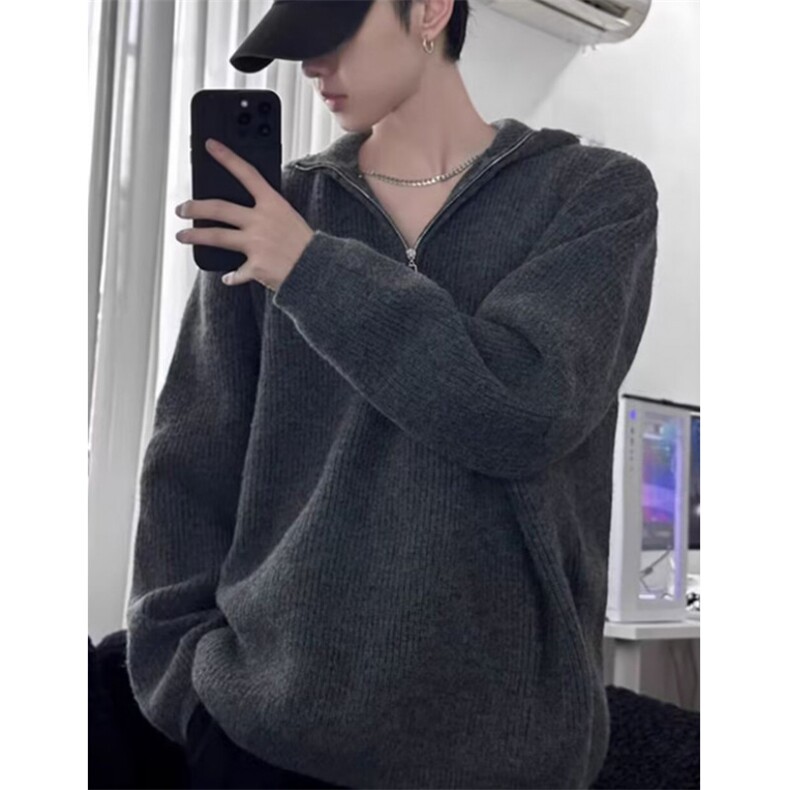 半拉链连帽毛衣男款秋冬季宽松慵懒风针织衫休闲外套M6516,男装针织衫/毛衣,星座1116A（原606A-3）