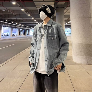 港风复古纯色牛仔衣外套男生BF风宽松潮流上衣8823-P57图片