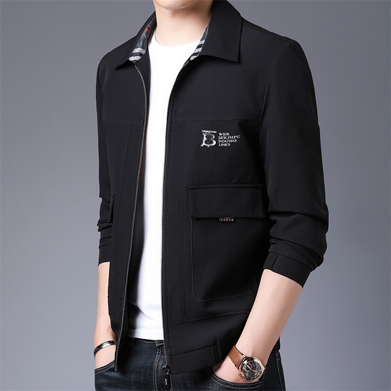 夹克男外套上衣男士秋冬季2024新款商务中青年翻领茄克衫舒适休闲图片