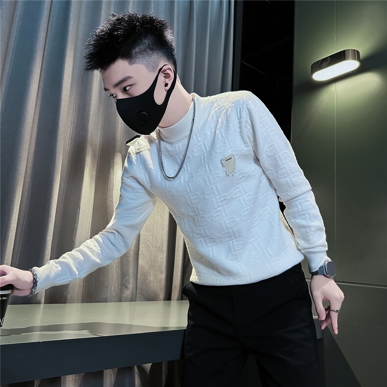 痞帅炸街纯色绣标男士套头毛衣社会小伙店主风301C-M72-P78-控108,男装针织衫/毛衣,星座301C（原B323）