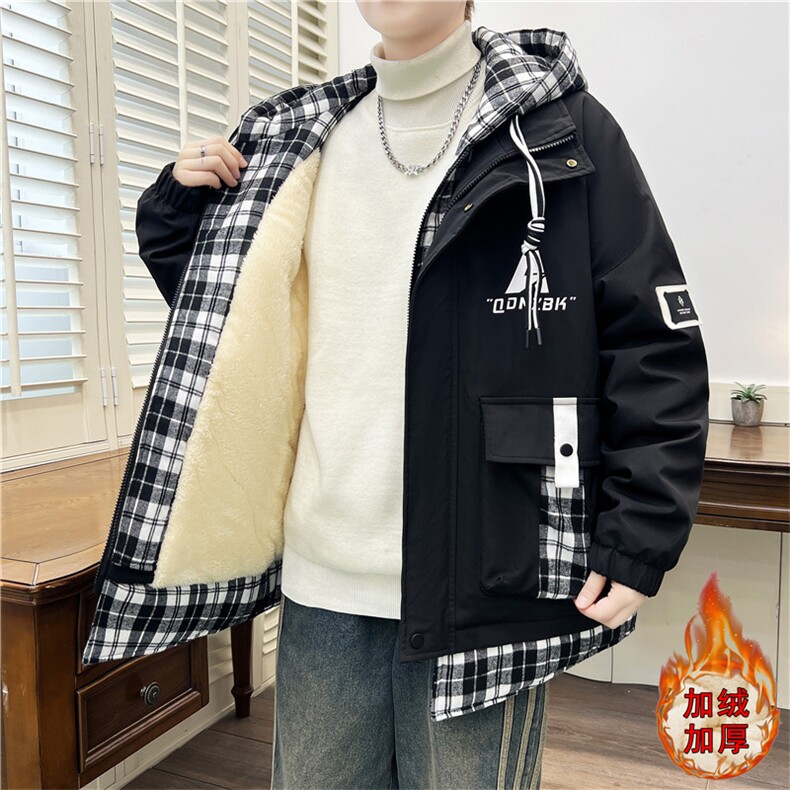 港风秋冬男士加绒加厚夹克男宽松时尚连帽假两件夹克外套J196-P90,男装夹克,星座310B