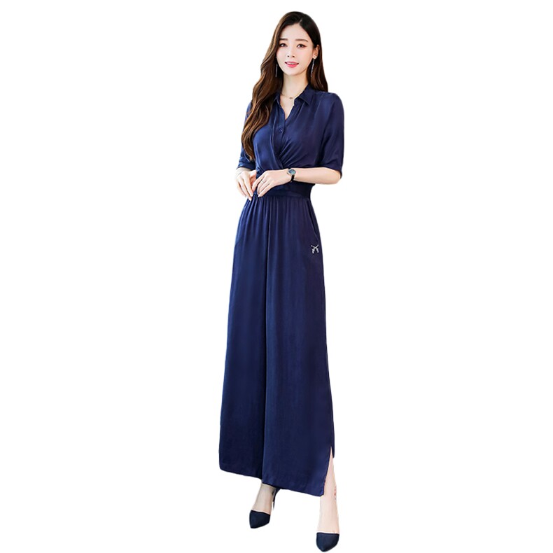 女装夏装2023新款套装时尚洋气气质翻领上衣高腰阔腿裤减龄两件套,女装套装/套裙,梦依杭