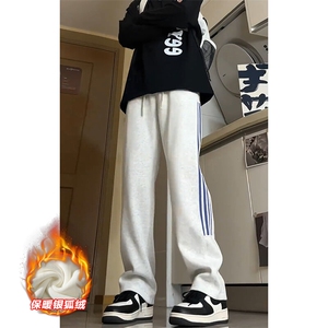 特批P35无差价冬季抖音条纹长裤男银狐绒大码卫裤K1974J加绒图片
