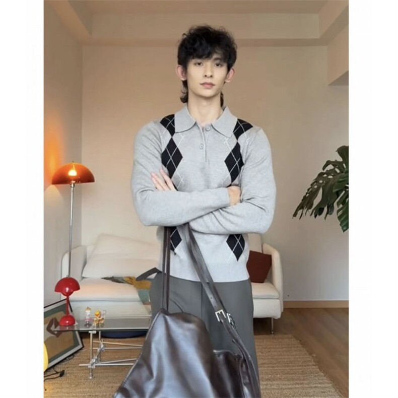 出货菱格针织Polo阿尔盖提花针织衫miu系长袖ZZS144p65,男装Polo衫,电商D256-3(原A064-3)
