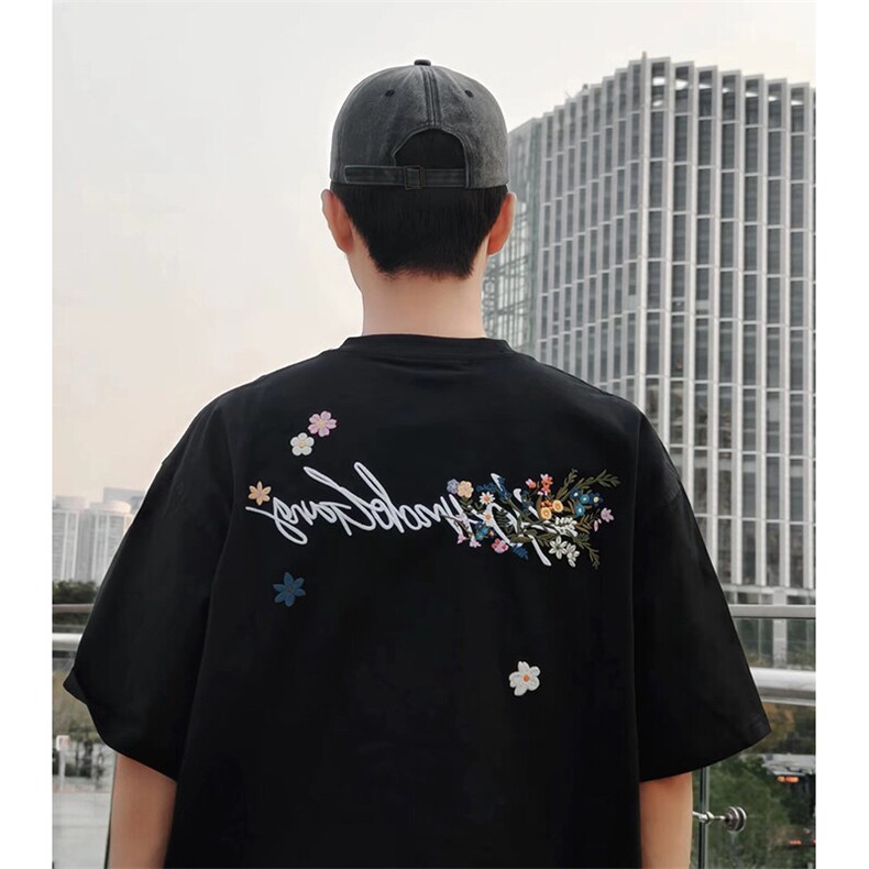 万针全刺绣工艺抖音得物高品质260克重磅纯棉双纱美式高街短袖T恤,男装T恤,电商A486