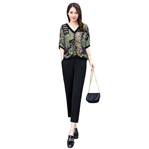 轻熟休闲套装女士2025夏季新款宽松大码蝙蝠袖上衣时尚减龄两件套，女装套装/套裙，灵力轩