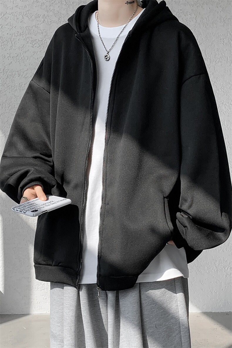 5XL-M潮流大码卫衣男休闲宽松情侣开衫连帽纯色卫衣外套WY07P38,男装卫衣,电商D206-1