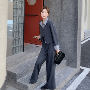 撞色拼接假两件衬衫套装女新款时尚休闲两件套C252-2701P185K298图片