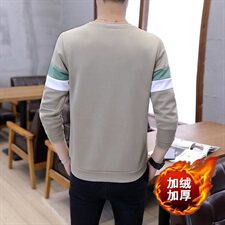 冬季加厚保暖卫衣男圆领套头拼接条纹商务打底衫白702加绒，男装卫衣，星座1207