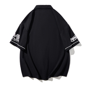 复古休闲棒球服拉链款短袖衬衫港风潮流赛车服上衣HY332TP45控69图片