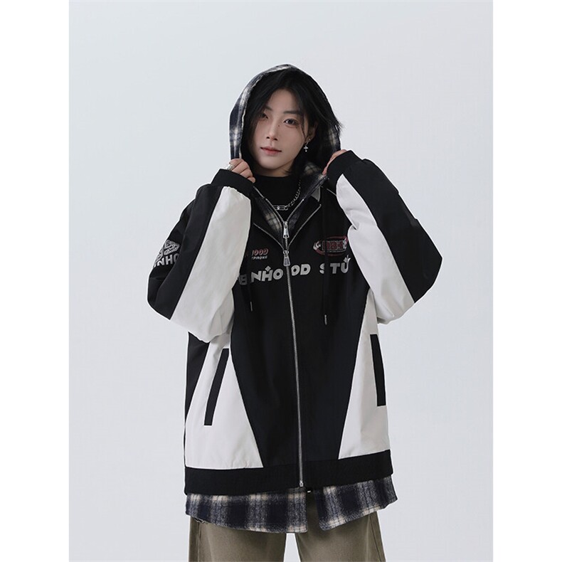 春季港风美式潮牌假两件字母印花连帽夹克XZ213-JK6666-P80控128,男装夹克,星座213