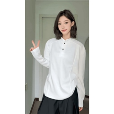 抖音得物品质美式高街重磅曼巴棉拼接cleanfit亨利领卫衣长袖T恤，男装T恤，电商A486-1