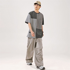 2024夏季新款男装日系潮牌纯棉拼色圆领宽松短袖休闲T恤T892-F55，男装T恤，电商A101（原外27）