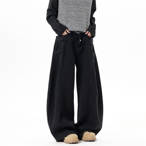 【现货】春装 NK1030-P60控118 双腰头印花牛仔裤宽松直筒阔腿裤图片