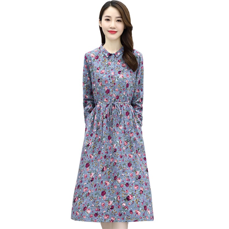 时尚优雅碎花长袖连衣裙修身显瘦气质女装XBL096,女装连衣裙,欣贝拉