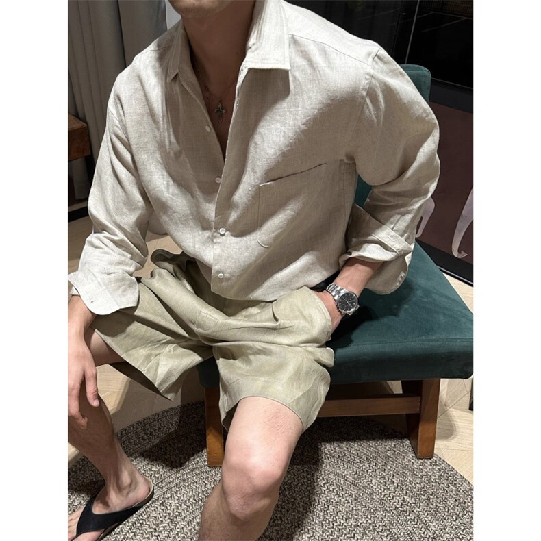 706-1-CS1368-P38特P现货秋季老钱风天丝亚麻衬衫休闲衬衣潮,男装衬衫,星座706-1