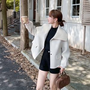 针织翻领白色双面羊绒外套女秋冬超火好看高级感加厚毛呢夹克上衣图片