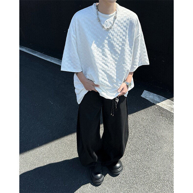 8XL-M特大码短袖男夏季港风棋盘格子T恤冰丝半截五分袖DX323P35,男装T恤,电商D206-1