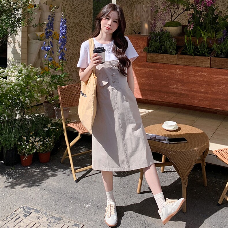 现货 ！！2025夏季新款背带裙套装女休闲两件套图片