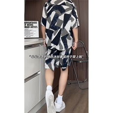 短袖衬衫男+短裤男潮流休闲套装男M-5XL大码TZ78704P50控98模特图，男装休闲套装，星座226-1