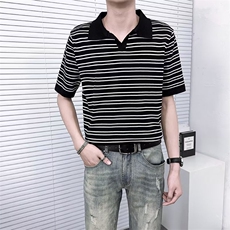 条纹标准2024夏季原宿气质新款短袖青春流行潮流男POLO衫TM24，男装T恤，星座1116A-2（原606A-1）