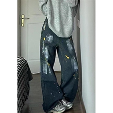 复古漆点涂鸦牛仔裤女高腰直筒阔腿裤休闲百搭工装裤NK8095，男装牛仔裤，星座1116A（原606A-3）