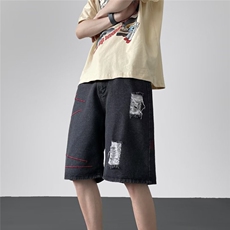牛仔短裤男夏季美式复古水洗裤子潮牌直筒五分裤S02310B-1-P40，男装牛仔裤，星座310B-1