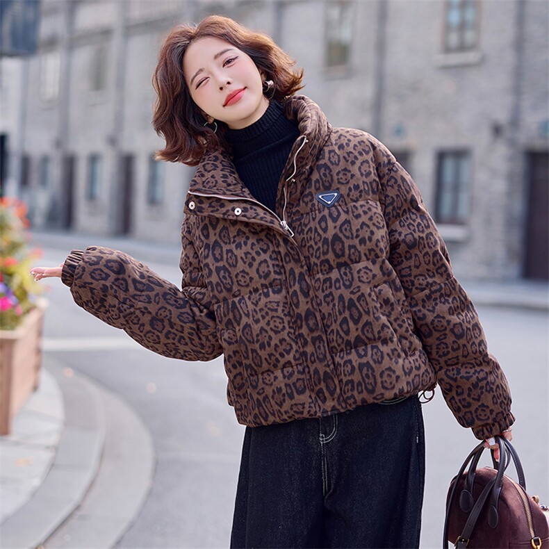 时尚豹纹立领短款羽绒服女2025冬季新款美式炸街高级感白鸭绒外套,女装羽绒服,慧尚依恋