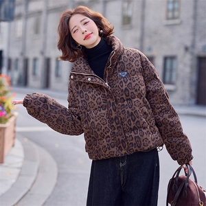 时尚豹纹立领短款羽绒服女2025冬季新款美式炸街高级感白鸭绒外套图片