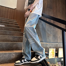 k705-p48-控68M-5XL现货oversizecleanfit风黄泥牛仔裤破洞，男装牛仔裤，星座116