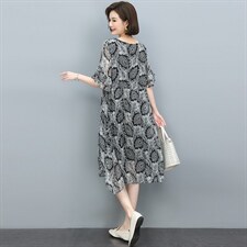2022夏季新款复古印花连衣裙宽松显瘦遮肚雪纺裙，女装连衣裙，依恋蒂丝