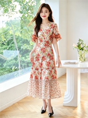 现货秒发2026夏装新款韩版碎花连衣裙大摆裙，女装连衣裙，妙形