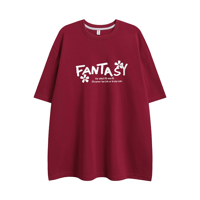 白底23时尚百搭复古宽松圆领字母印花100棉短袖T恤T6096P25控38,男装T恤,电商A268-1