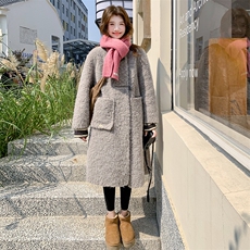 2楼002-2697-P195K288档口现货长款羊羔毛大衣气质百搭加厚外套，女装羊羔毛/颗粒绒，千寻