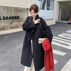 黑色羊毛大衣女2025秋冬新款韩版休闲气质高级感中长款毛呢外套，女装羊绒大衣，2C316