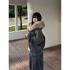 现货重磅boxy短款棉衣座山雕大毛毛领男女棉服水洗工装厚外套，男装棉衣，电商A486
