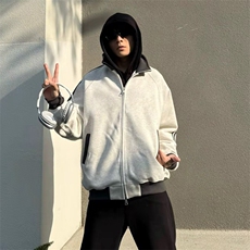 抖音得物高品质26春装美式高街重磅结构拼接织带立领卫衣外套CM42，女装短外套，电商A486