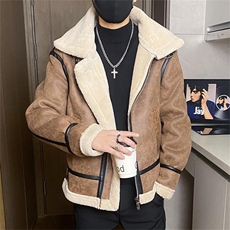 68801-P208美式皮毛一体加厚休闲翻领男士加厚冬季宽松外套，男装皮衣，电商D310B