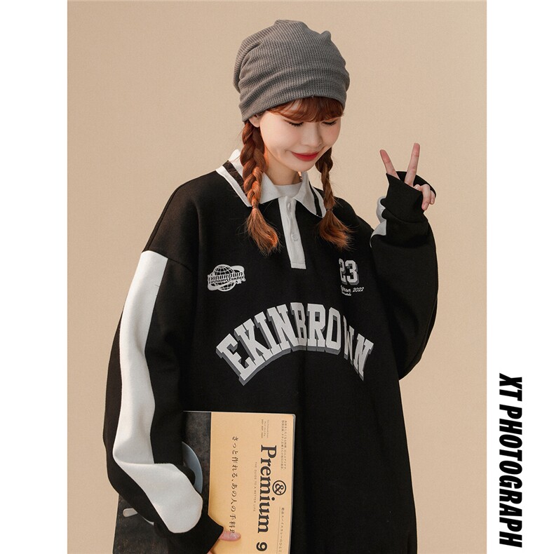 1中性POLO领卫衣情侣女大码M-5XL休闲套头卫衣外套男C7720P55控88图片