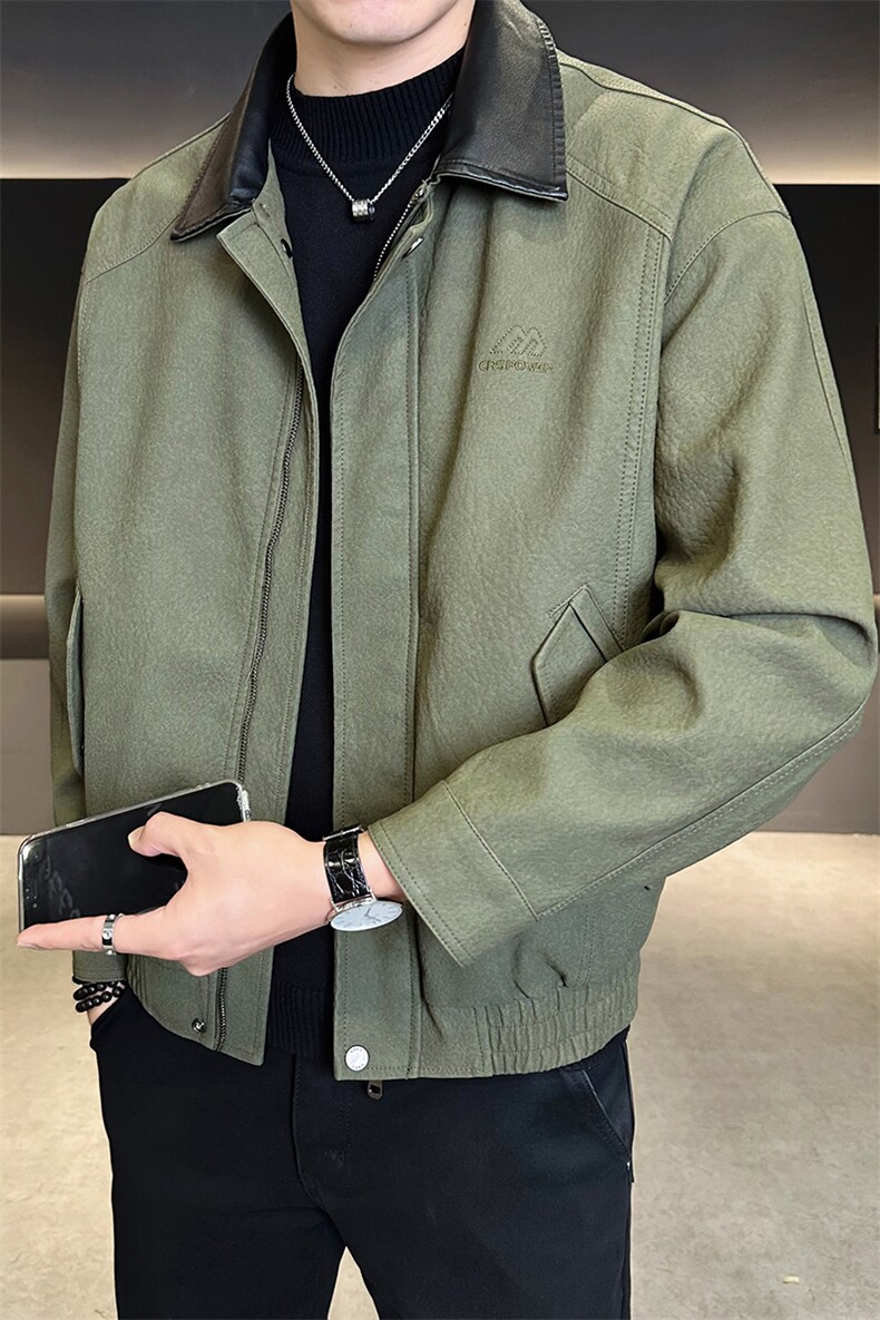 秋季皮衣男翻领短款宽松2025新款PU皮夹克外套C317-J5538-P155,男装皮衣,电商C317