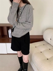 时尚百搭温柔羊毛衫圆领半开衫显瘦修身，女装羊毛衫，圣旺供货