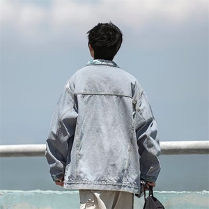 春秋拼接印花牛仔外套男复古潮牌宽松休闲潮流百搭青少年夹克上衣图片